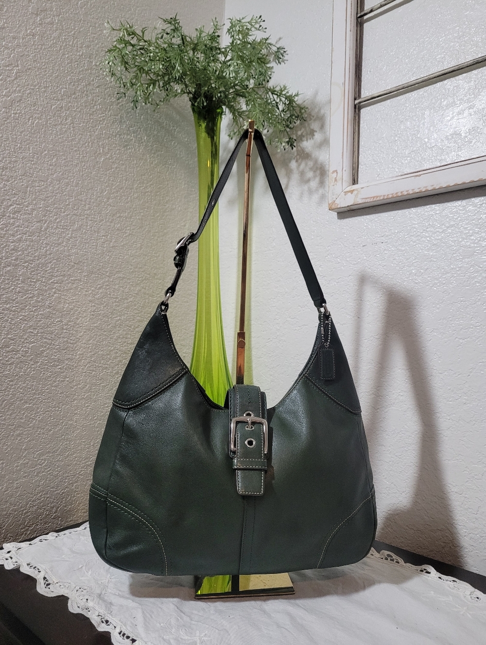 VTG Coach F12601 Hamilton Crecent Soho Hobo Green Glovetanned Leather Should Bag